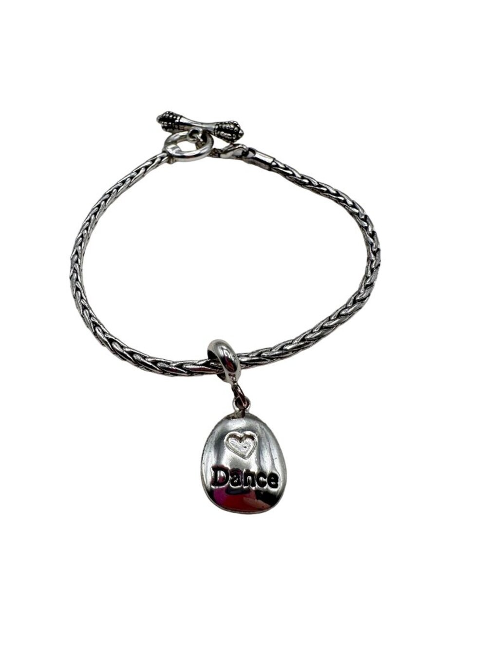 Bracelet Women Silver Tone Dance Heart Charm T Bar 9" Rope Chain